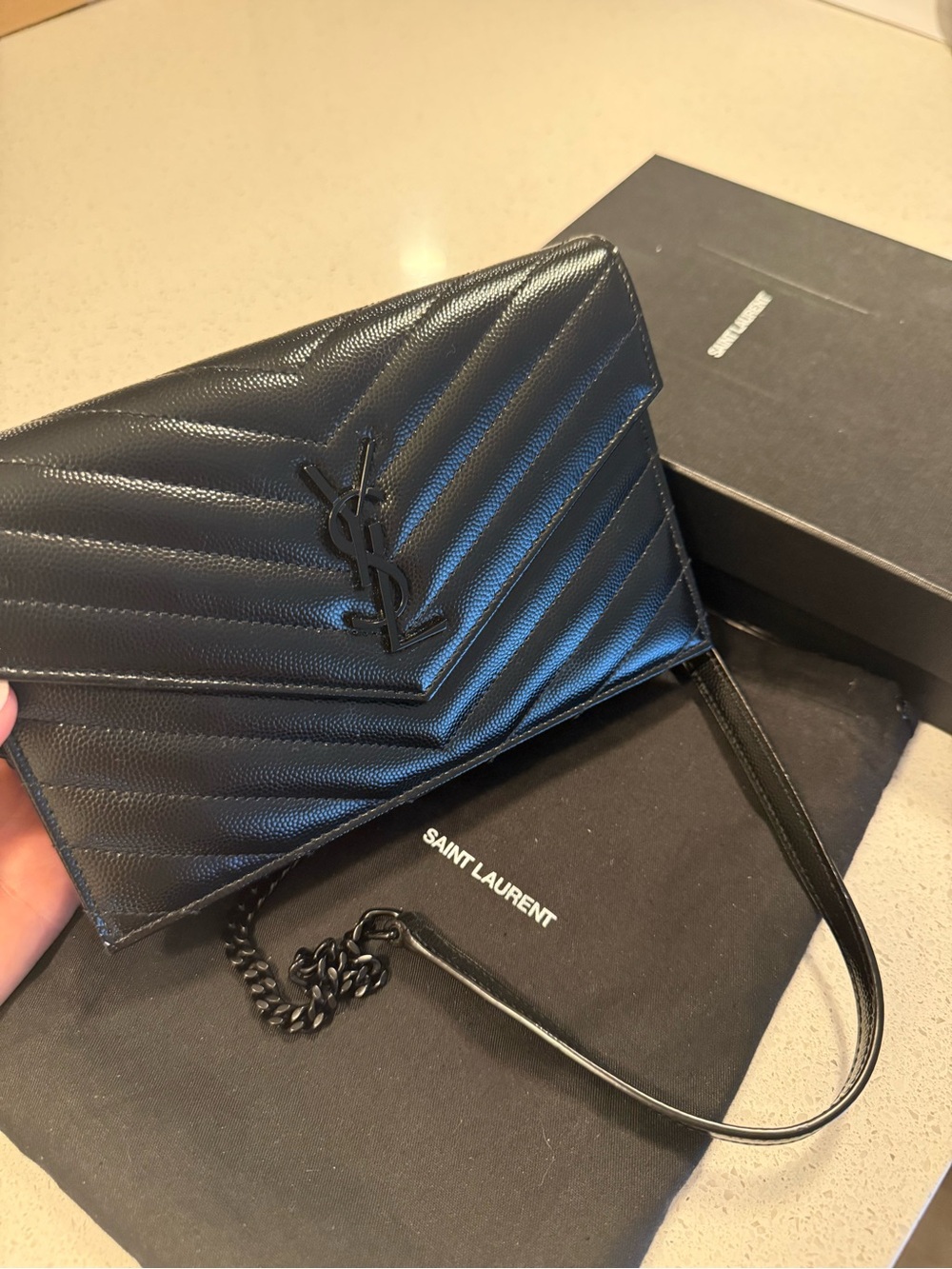 Saint Laurent Black Quilted Leather Crossbody Wallet - Picture 1 of 3
